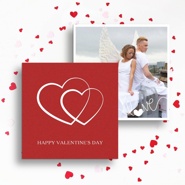 Modern Happy Valentine's Day Red Photo Holiday Card (Creator Uploaded)