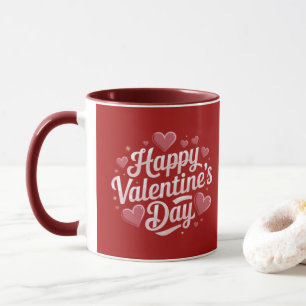 Modern Happy Valentine's Day Script Text Hearts Mug
