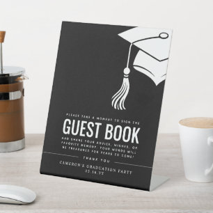 Modern Hat and Tassel Graduation Guest Book Pedestal Sign