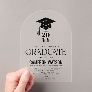 Modern Hat and Tassel Graduation Party Acrylic Invitations