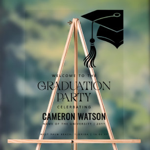 Modern Hat and Tassel Graduation Party Welcome Acrylic Sign