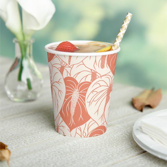 Modern Hawaiian Anthurium print pattern Paper Cups (Insitu)