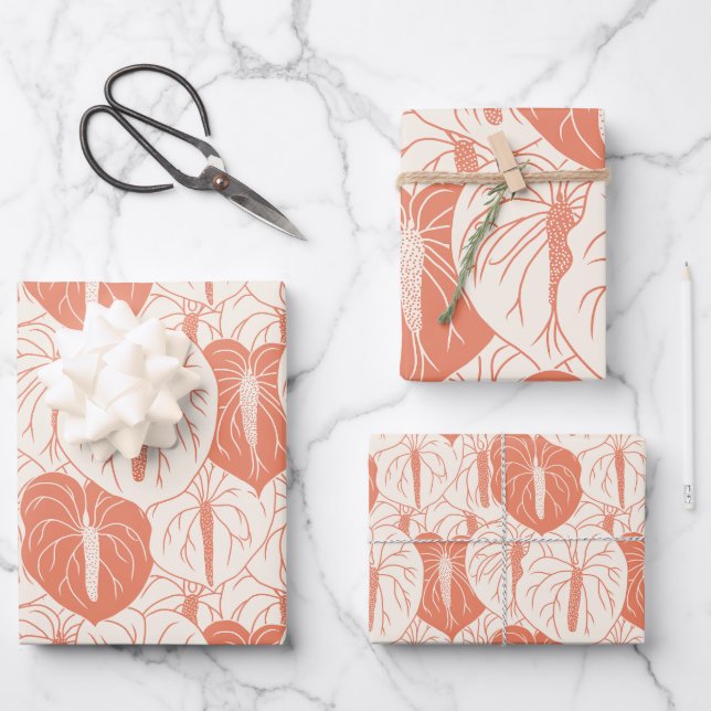 Modern Hawaiian Anthurium print pattern Wrapping Paper Sheet (Front)