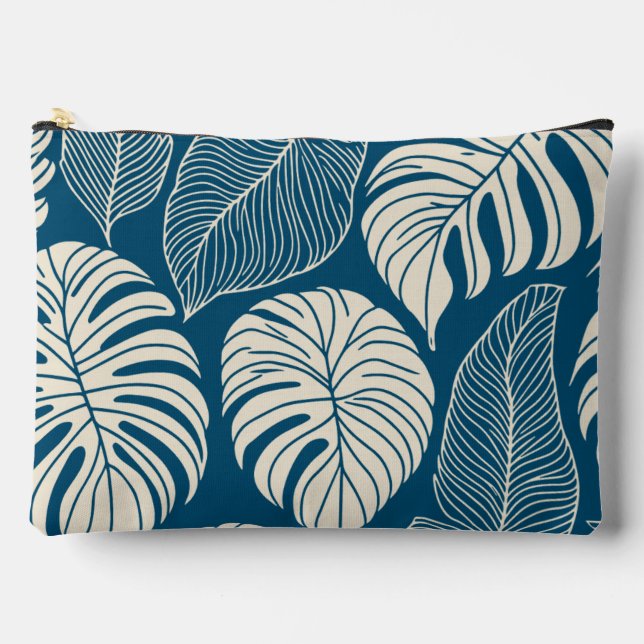 Modern hawaiian print leaves pattern accessory pouch (Front)