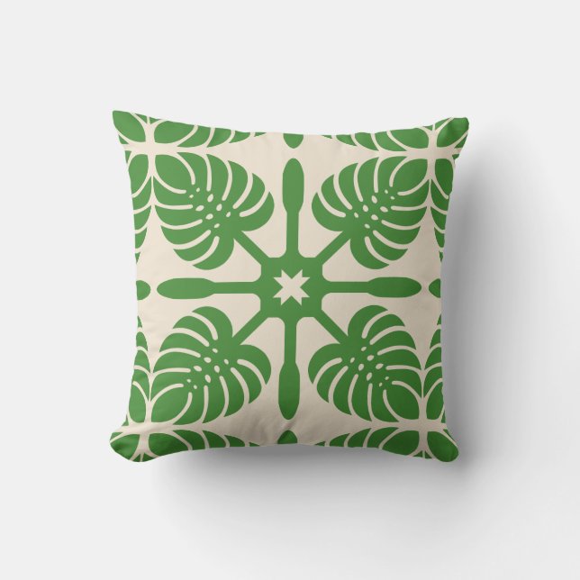 MODERN HAWAIIAN QUILT PILLOW- Monstera Cushion (Front)