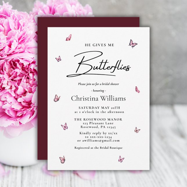 Modern He Gives Me Butterflies Bridal Shower Invitation (Creator Uploaded)