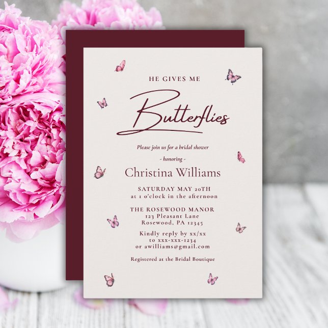 Modern He Gives Me Butterflies Bridal Shower Invitation (Creator Uploaded)