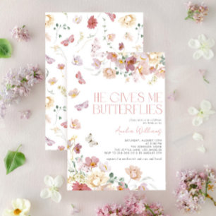 Modern He Gives Me Butterflies Pink Bridal Shower Invitation