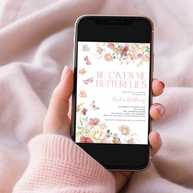 Modern He Gives Me Butterflies Pink  Bridal Shower Invitation (Creator Uploaded)