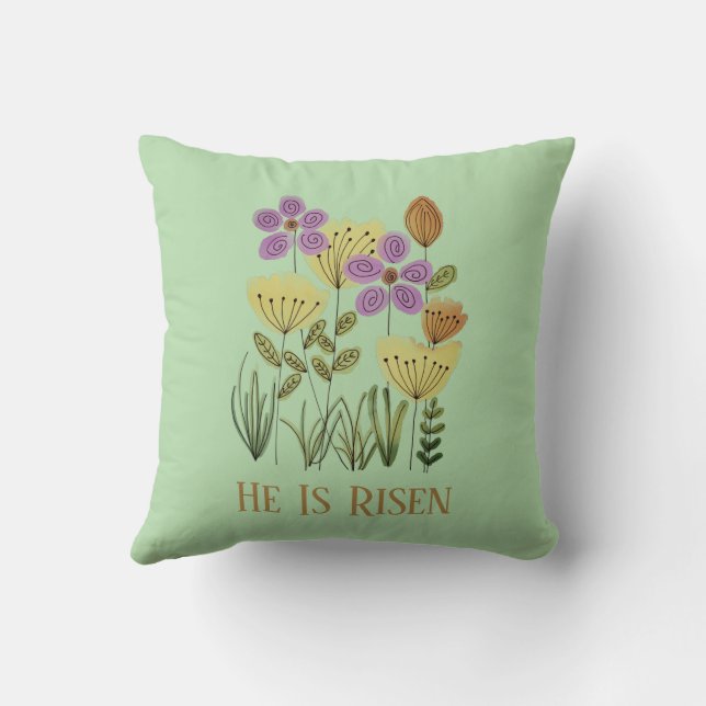 Modern He Is Risen Easter Floral Cushion (Back)