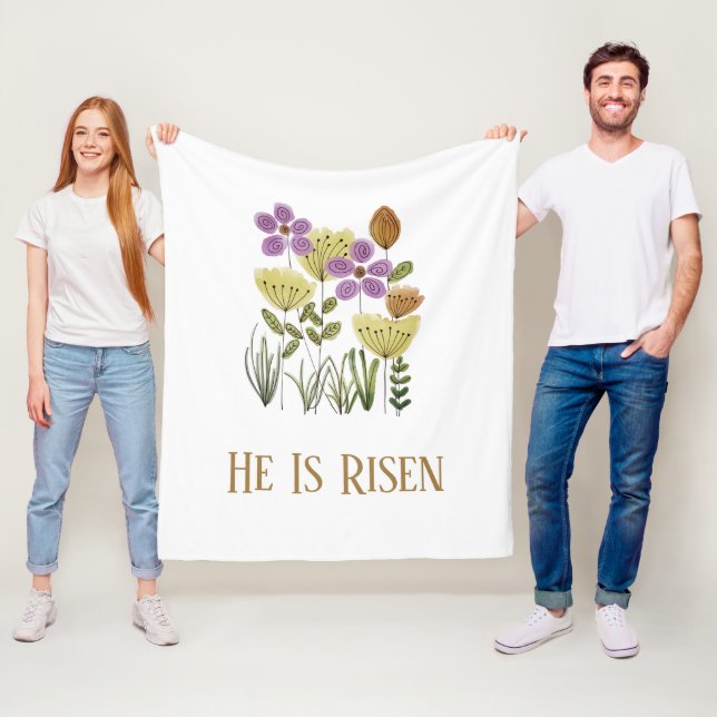 Modern He Is Risen Easter Floral Fleece Blanket (In Situ)