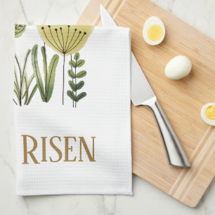 Modern He Is Risen Easter Floral Tea Towel