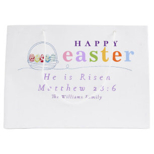 Modern He Is Risen Pastel Happy Easter Egg Basket Large Gift Bag