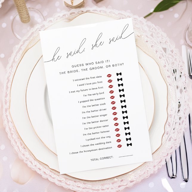 Modern He Said She Said Bridal Shower Game (Modern He Said She Said Bridal Shower Game)