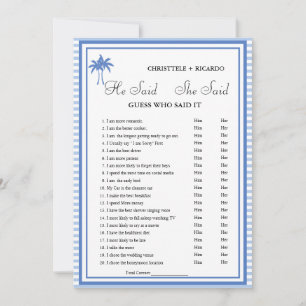 Modern He said she said Bridal shower game card