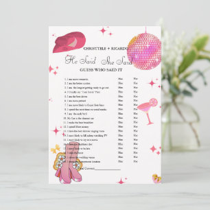 Modern He said she said Bridal shower game card