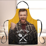 Modern Head Chef Cool Name Men's Apron<br><div class="desc">Cool and funny personalised gift for the head chef of the kitchen in your life. Simply upload his photo and customise with his name and birth year and this will be a great gift for your head chef,  wether it be a boyfriend,  husband,  dad or uncle.</div>