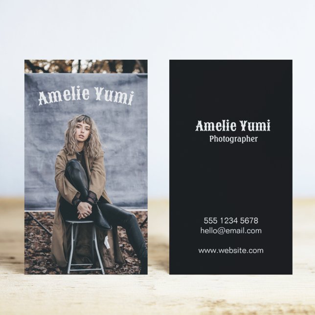 Modern Headshot Modelling Fashion Stylist Black  Business Card (Creator Uploaded)