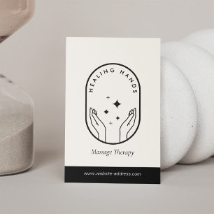 Modern Healing Hands Massage Black and Ivory Logo Business Card