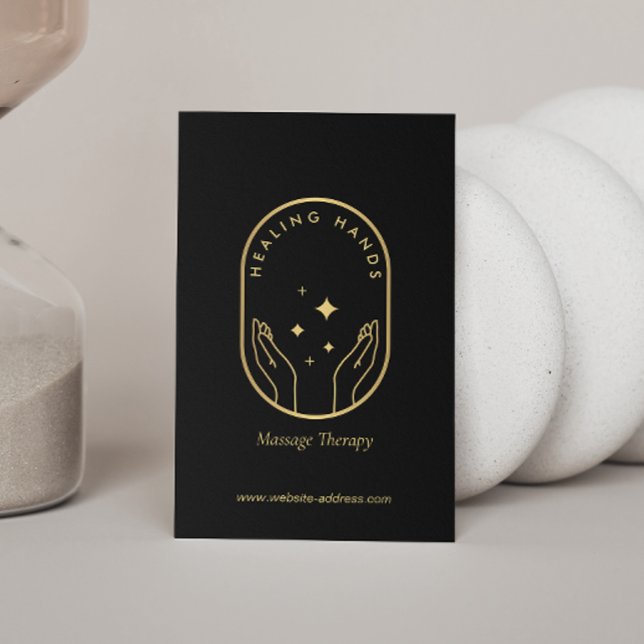Modern Healing Hands Massage, Wellness Gold Logo Business Card (Creator Uploaded)