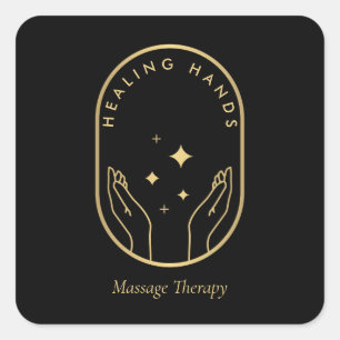 Modern Healing Hands Massage, Wellness Gold Logo Square Sticker