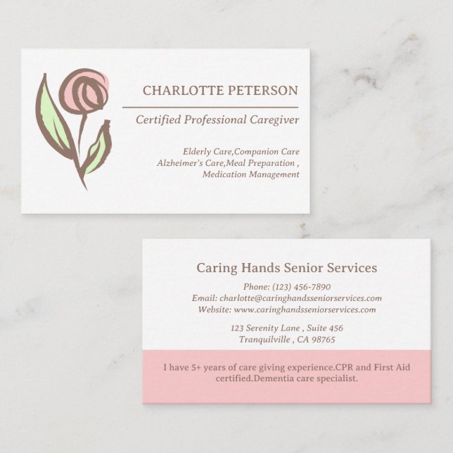 Modern Health Caregiver Business Card (Front/Back)