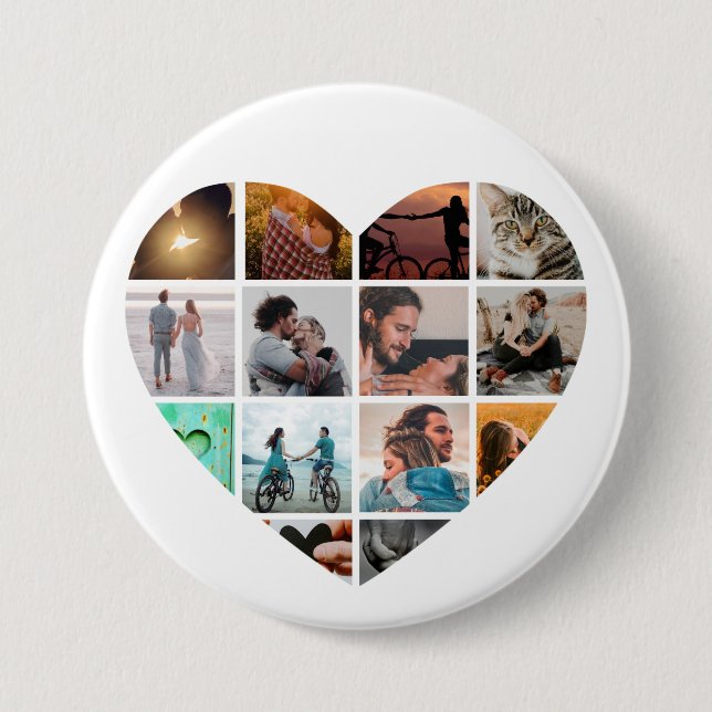 Modern Heart 14 Photo Collage Love Family 7.5 Cm Round Badge (Front)