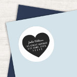 Modern Heart Background Personal Home Address Classic Round Sticker<br><div class="desc">Minimalist Modern Heart Return Address sticker featuring name and address over a heart background. Now you never have to write your address again when you send out letters. Great for mailing out letters and wedding invitations. Personalise it by replacing the placeholder text with name and address. For more options such...</div>