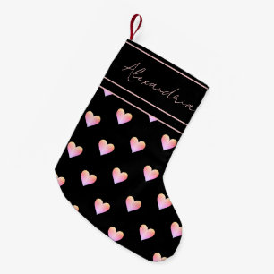 Modern Heart Black Pink Personalized Small Christmas Stocking