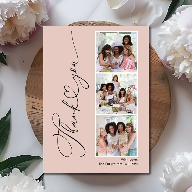 Modern Heart Bridal Shower Photo Thank You Card (Creator Uploaded)