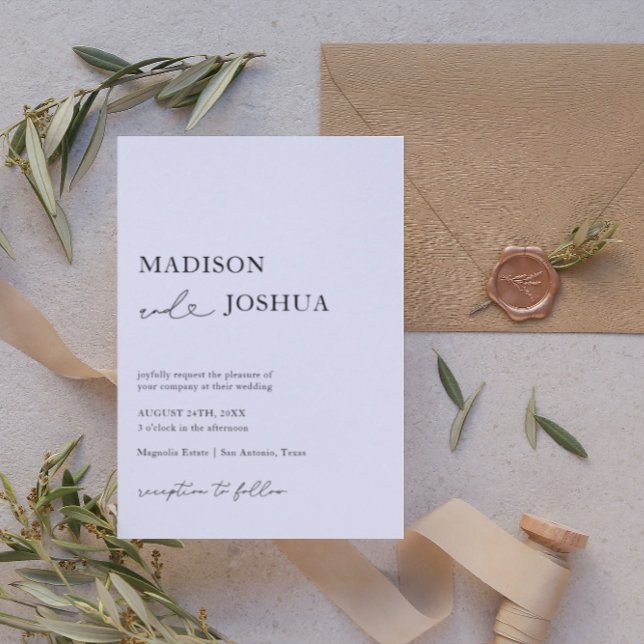 Modern Heart Calligraphy Black and White Wedding  Invitation (Creator Uploaded)