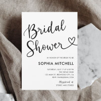 Modern Heart Calligraphy Bridal Shower White