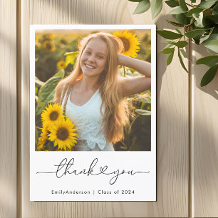 Modern Heart Calligraphy Graduation Photo Thank You Card