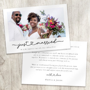 Modern Heart Calligraphy Just Married Photo Announcement