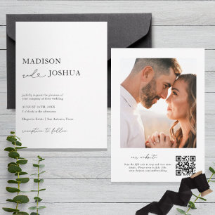 Modern Heart Calligraphy Photo QR Code Invitation