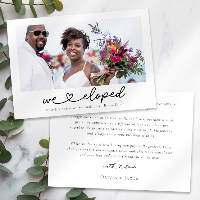 Modern Heart Calligraphy We Eloped Photo Announcement (Creator Uploaded)