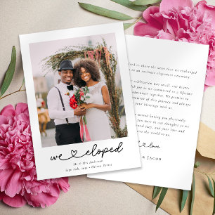 Modern Heart Calligraphy We Eloped Photo Wedding Announcement