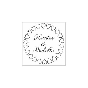 Modern Heart Circle Wreath Simple Elegant Wedding Rubber Stamp