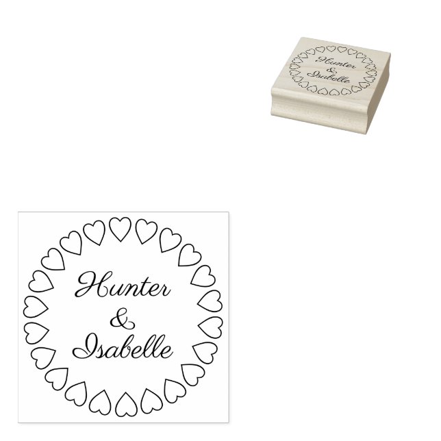 Modern Heart Circle Wreath Simple Elegant Wedding Rubber Stamp (Stamped)