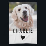 Modern Heart Dog Photo Name Tea Towel<br><div class="desc">Pawfect way to honour your best furry friend - add your own photo and pet's name. // Note: photo used is a placeholder image only. You will need to replace with your own photo before ordering/printing. If you need help with this please contact me. // Need help customising your design?...</div>