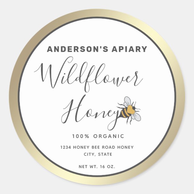  Modern heart honey bee honey jar   Classic Round Sticker (Front)