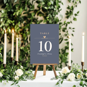 Modern Heart Minimalist Navy Blue Wedding Table Number