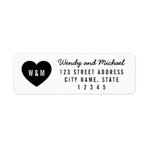Modern Heart Monogram Couple Return Address