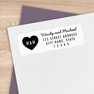 Modern Heart Monogram Couple Return Address