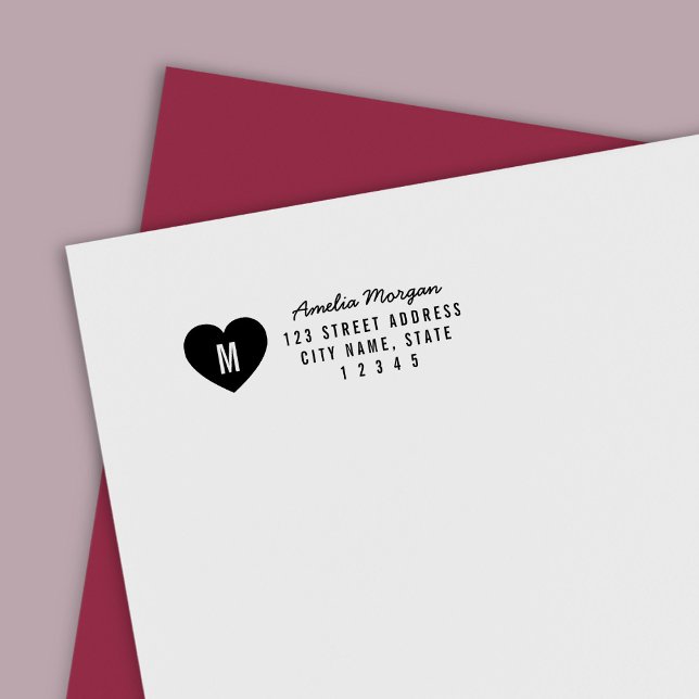 Modern Heart Monogram Name Return Address Self-inking Stamp (Creator Uploaded)