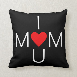Modern Heart Mum Love on black Cushion
