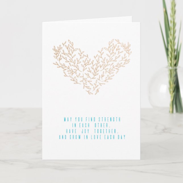 Modern Heart of Golden Branches Wedding Congrats Card (Front)