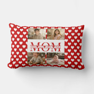 Modern Heart Pattern Red 4 Photo Collage Custom Lumbar Cushion