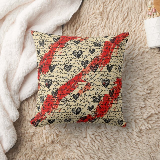 Modern Heart Pattern with Script Background (10) Cushion (Blanket)