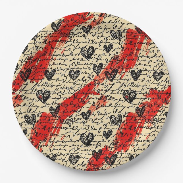 Modern Heart Pattern with Script Background (10) Paper Plate (Front)